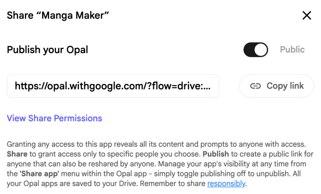Sharing options for the app