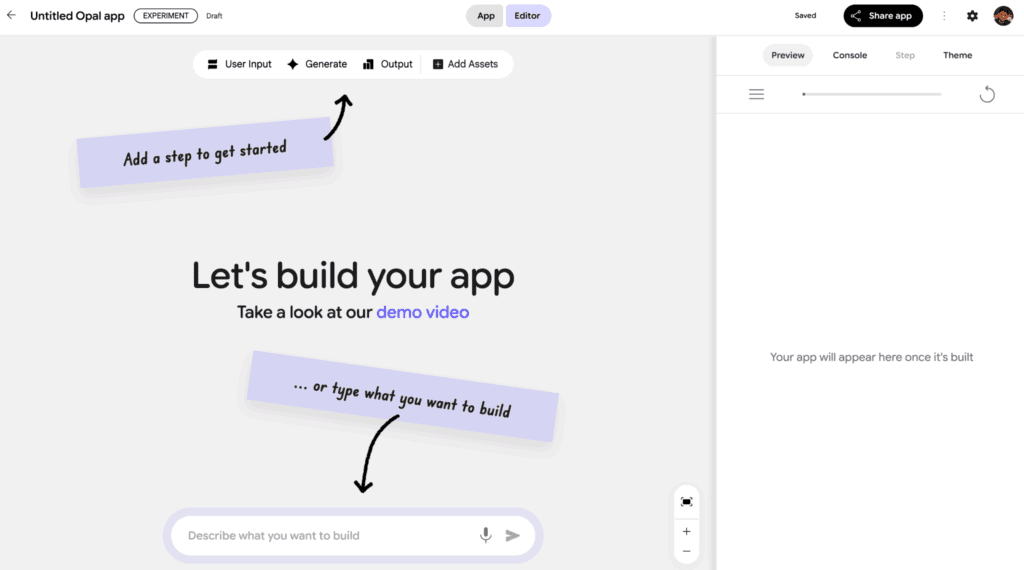 Interface of the builder page